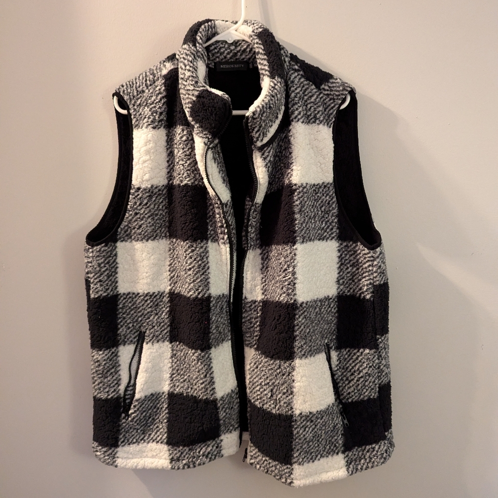 Check Fleece Zip Up Vest
